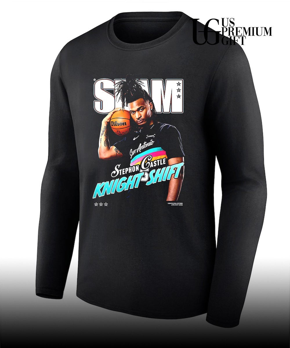 Dylan Harper rocking the Steph Castle Slam cover shirt