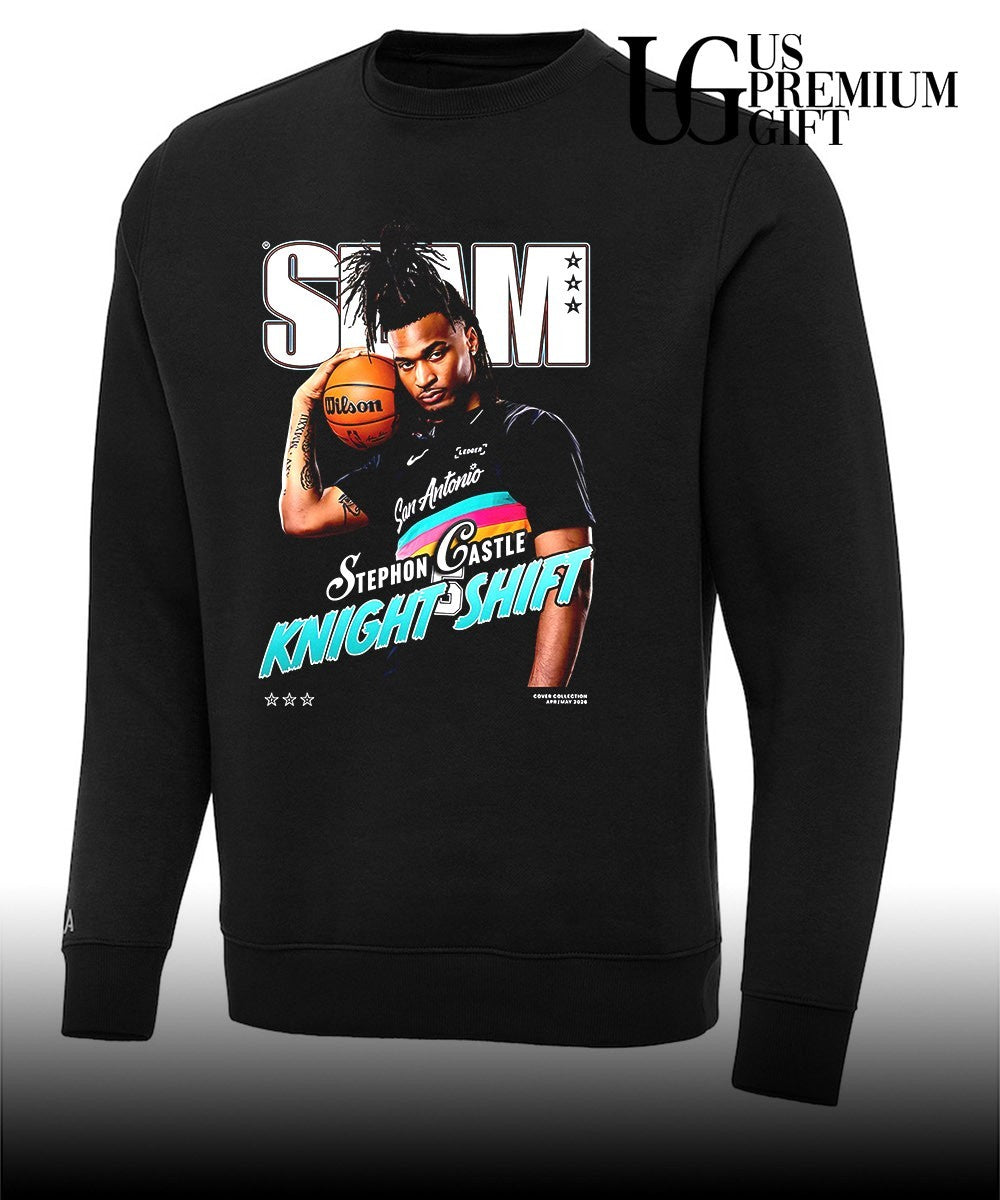 Dylan Harper rocking the Steph Castle Slam cover shirt