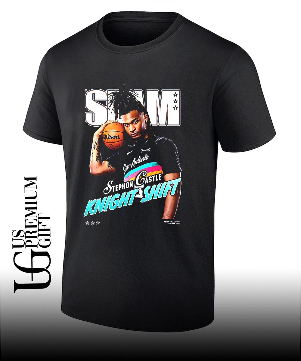 Dylan Harper rocking the Steph Castle Slam cover shirt