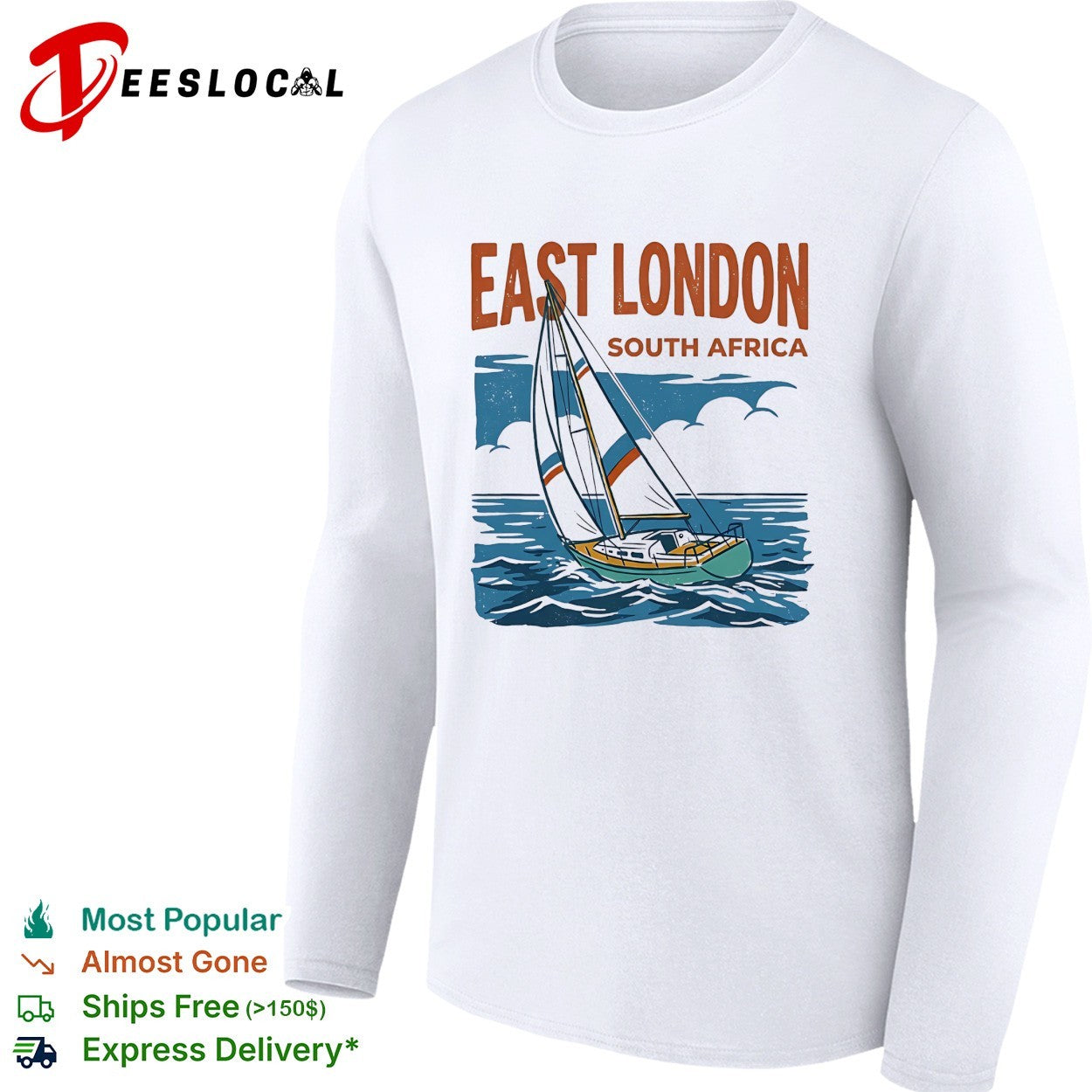 East London South Africa sailboat sailing across ocean waves with clouds shirt