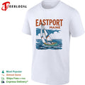 Eastport Maine sailboat sailing across ocean waves with clouds overhead shirt