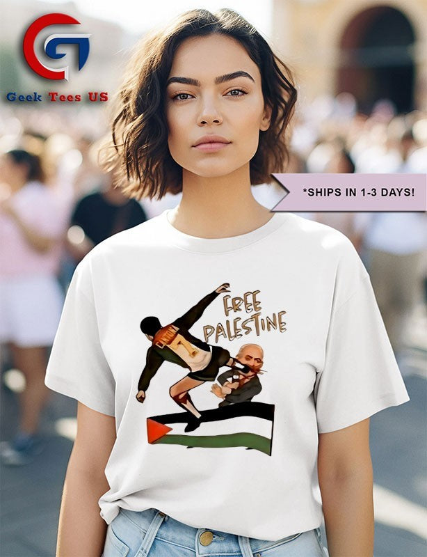 Eric Cantona Free Palestine kung-fu kick to Israeli PM Netanyahu shirt