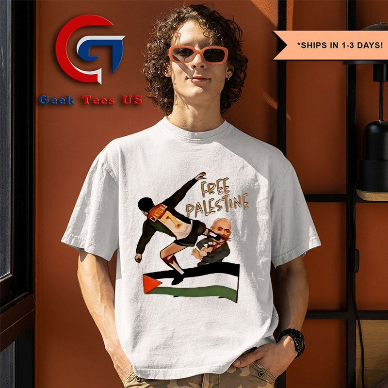 Eric Cantona Free Palestine kung-fu kick to Israeli PM Netanyahu shirt