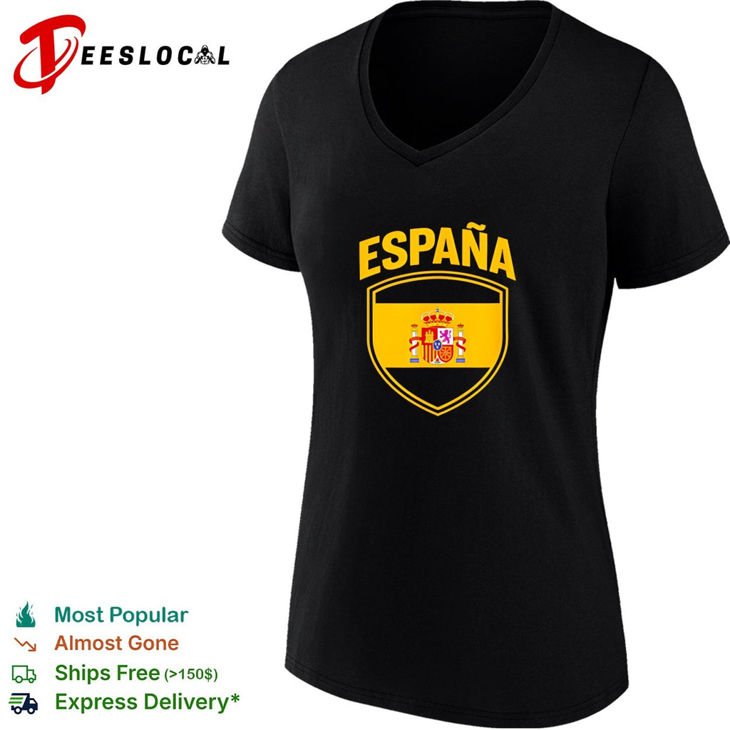 Espana Spanish flag coat of arms crest displayed inside shield badge emblem shirt