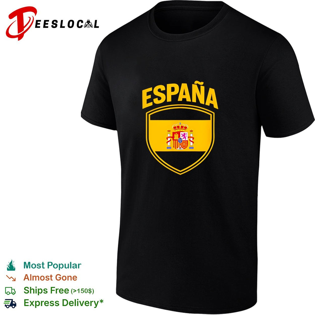 Espana Spanish flag coat of arms crest displayed inside shield badge emblem shirt