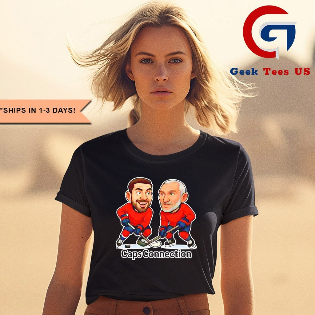 Evgeny Kuznetsov and Alex Ovechkin Caps Connection Hockey caricatures shirt