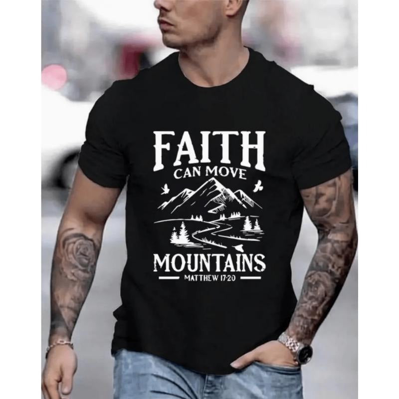 "FAITH" Printed Summer Short-Sleeved T-Shirt American Fashion Brand Printing Mens Youth Round Neck Fashion Casual All-Match Tops Outdoor Sports T-Shirts For Men
