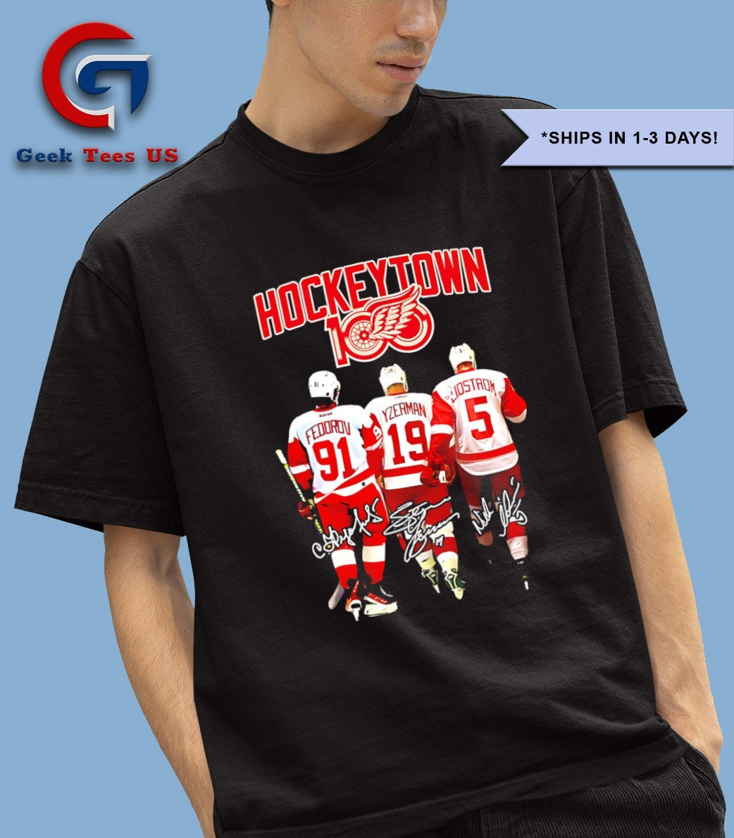 Fedorov Yzerman Boston Detroit Red Wings Hockey Town 100 Years signature shirt
