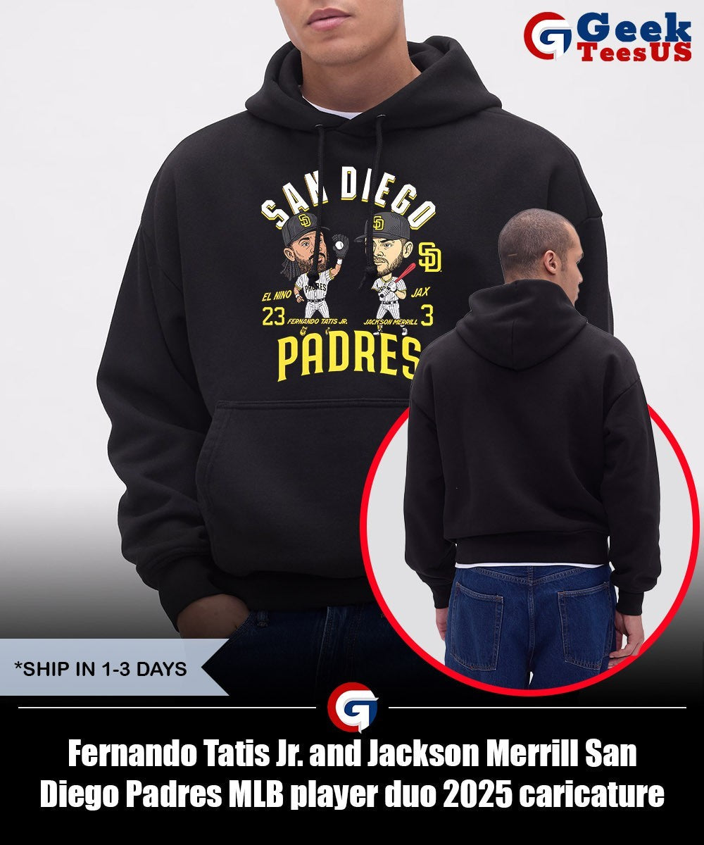Fernando Tatis Jr. and Jackson Merrill San Diego Padres MLB player duo 2025 caricature shirt