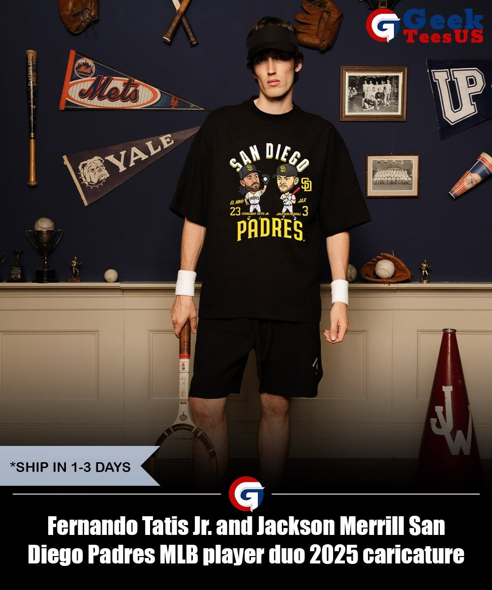 Fernando Tatis Jr. and Jackson Merrill San Diego Padres MLB player duo 2025 caricature shirt