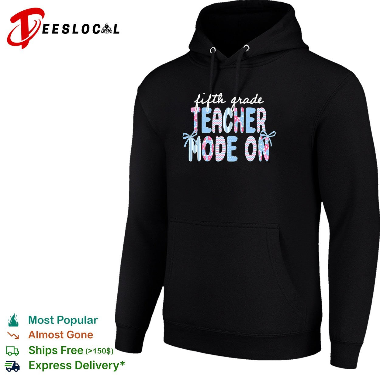 Fifth grade teacher mode on chevron and floral lettering with bows badge shirt