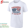 Fireworks Expert if I run you run American flag sunglasses rocket Fourth July shirt
