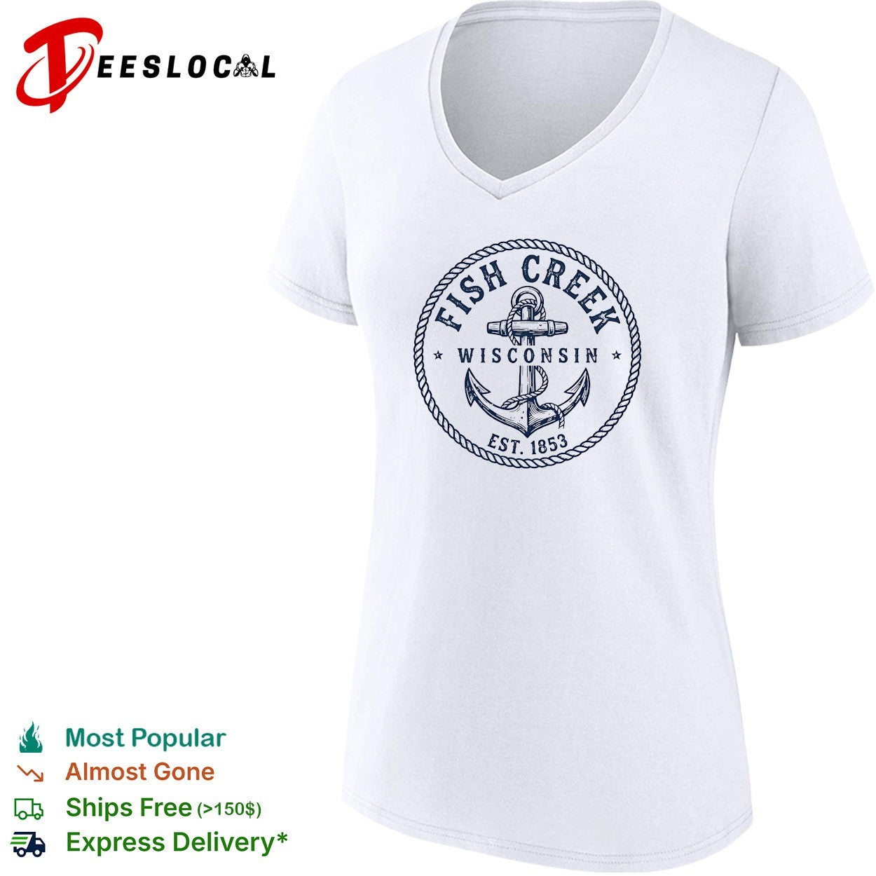 Fish Creek Wisconsin established 1853 anchor wrapped in rope circle badge shirt