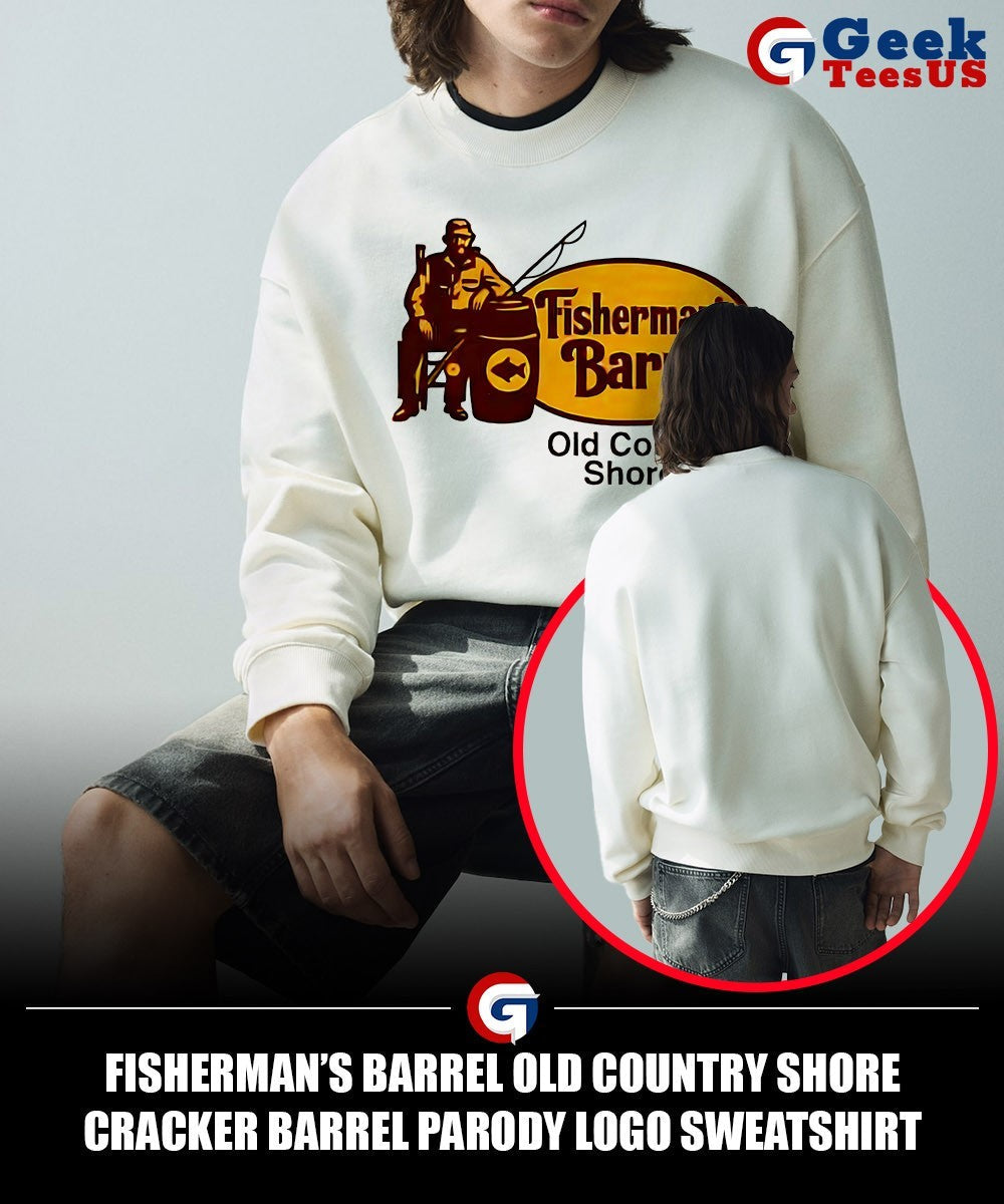 Fisherman’s Barrel Old Country Shore Cracker Barrel parody logo shirt
