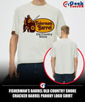 Fisherman’s Barrel Old Country Shore Cracker Barrel parody logo shirt