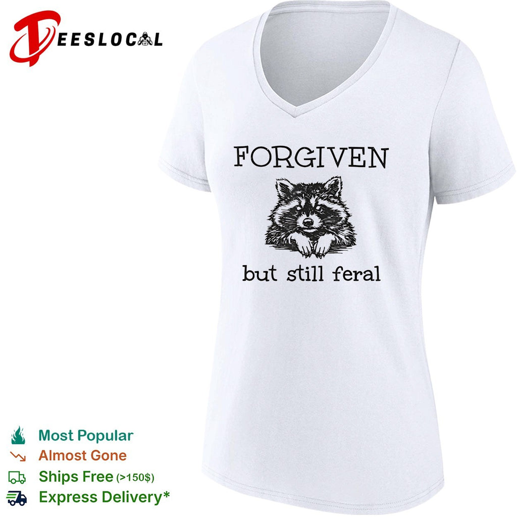 Forgiven but still feral raccoon face peeking over ledge illustration shirt
