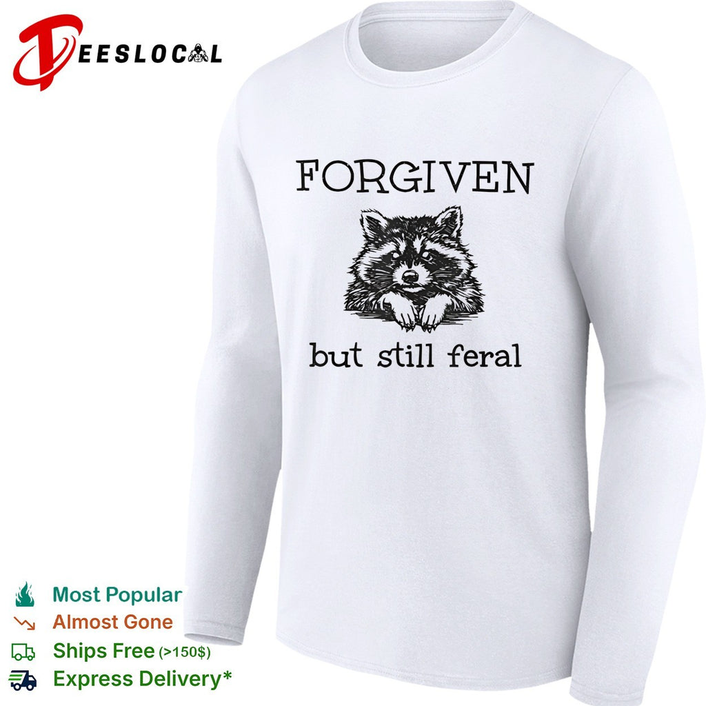 Forgiven but still feral raccoon face peeking over ledge illustration shirt