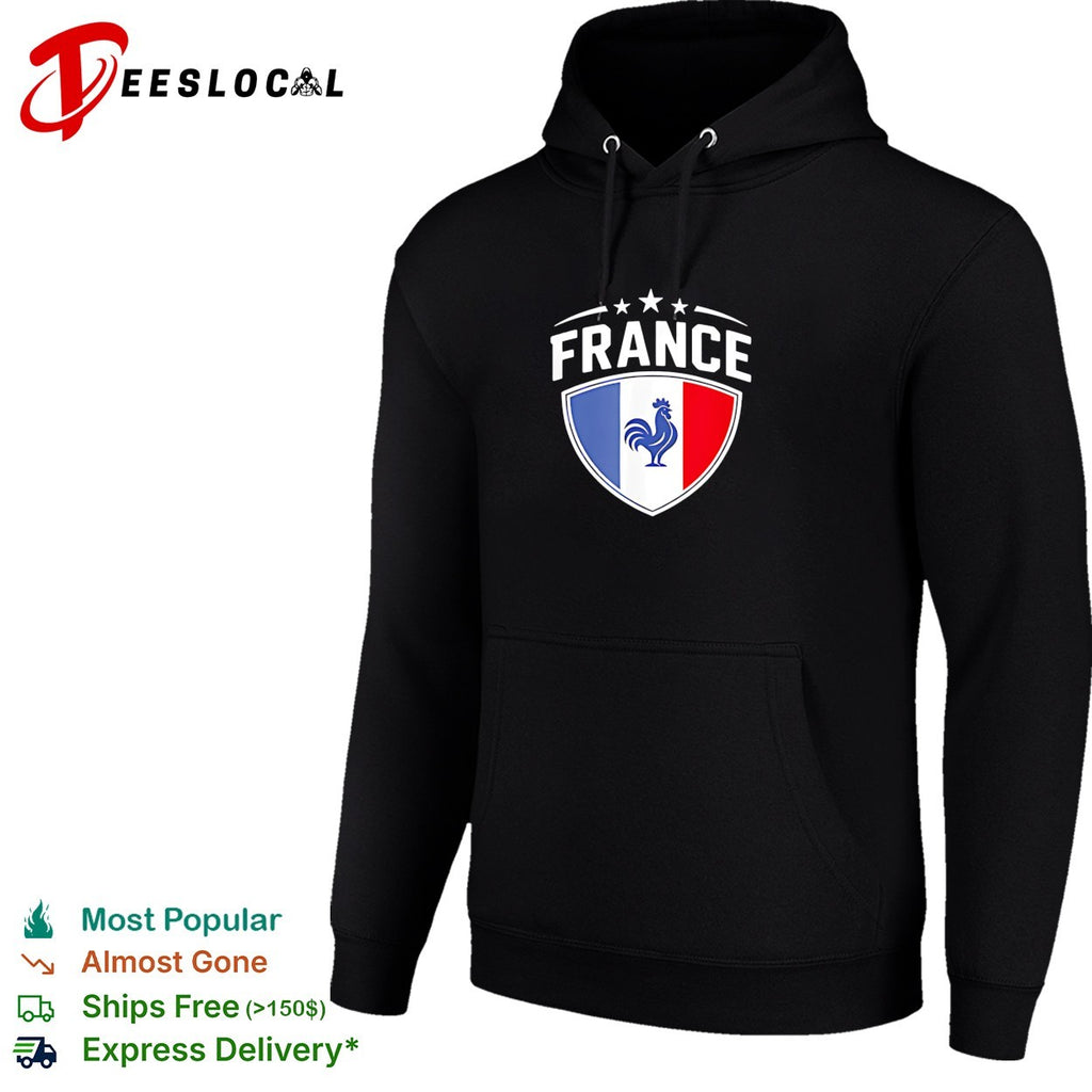 France football crest badge with rooster and national flag shield stars shirt