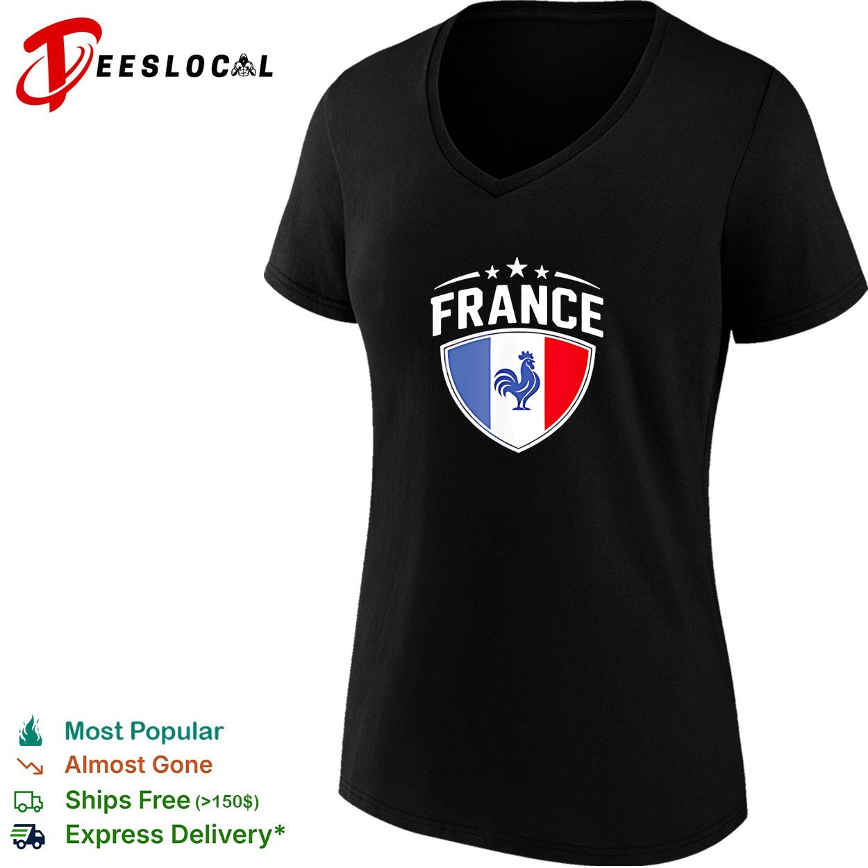 France football crest badge with rooster and national flag shield stars shirt