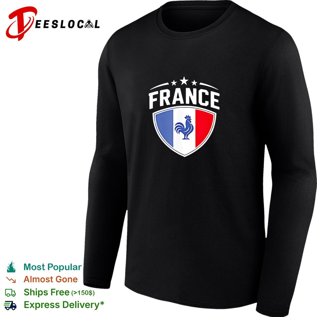 France football crest badge with rooster and national flag shield stars shirt
