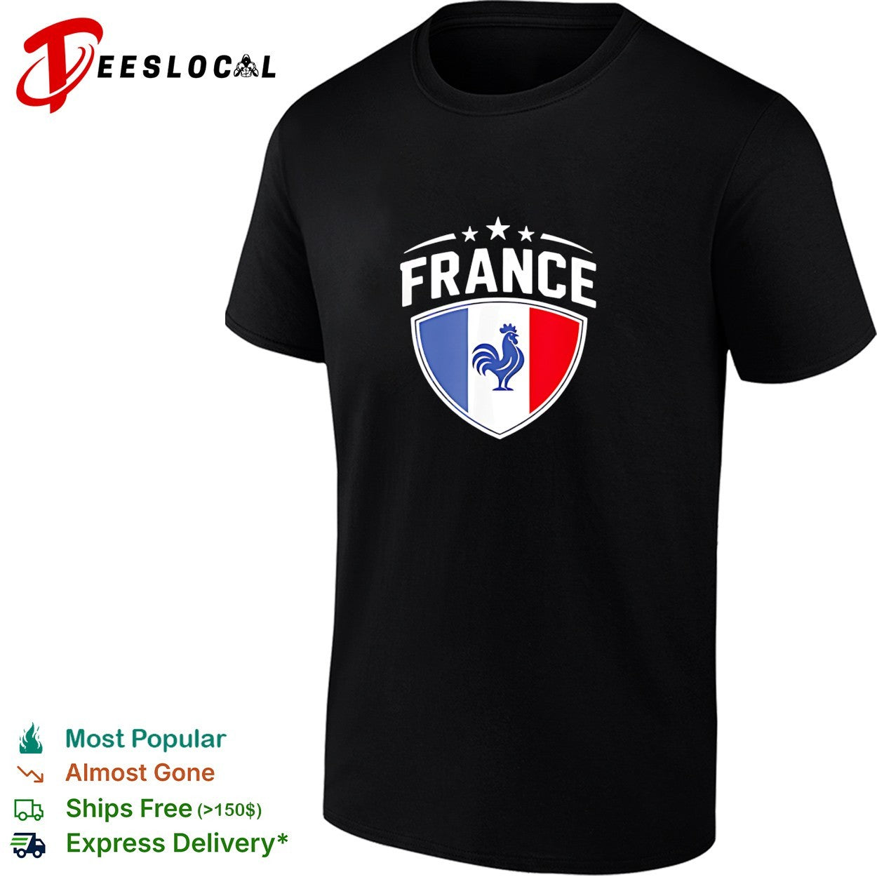 France football crest badge with rooster and national flag shield stars shirt