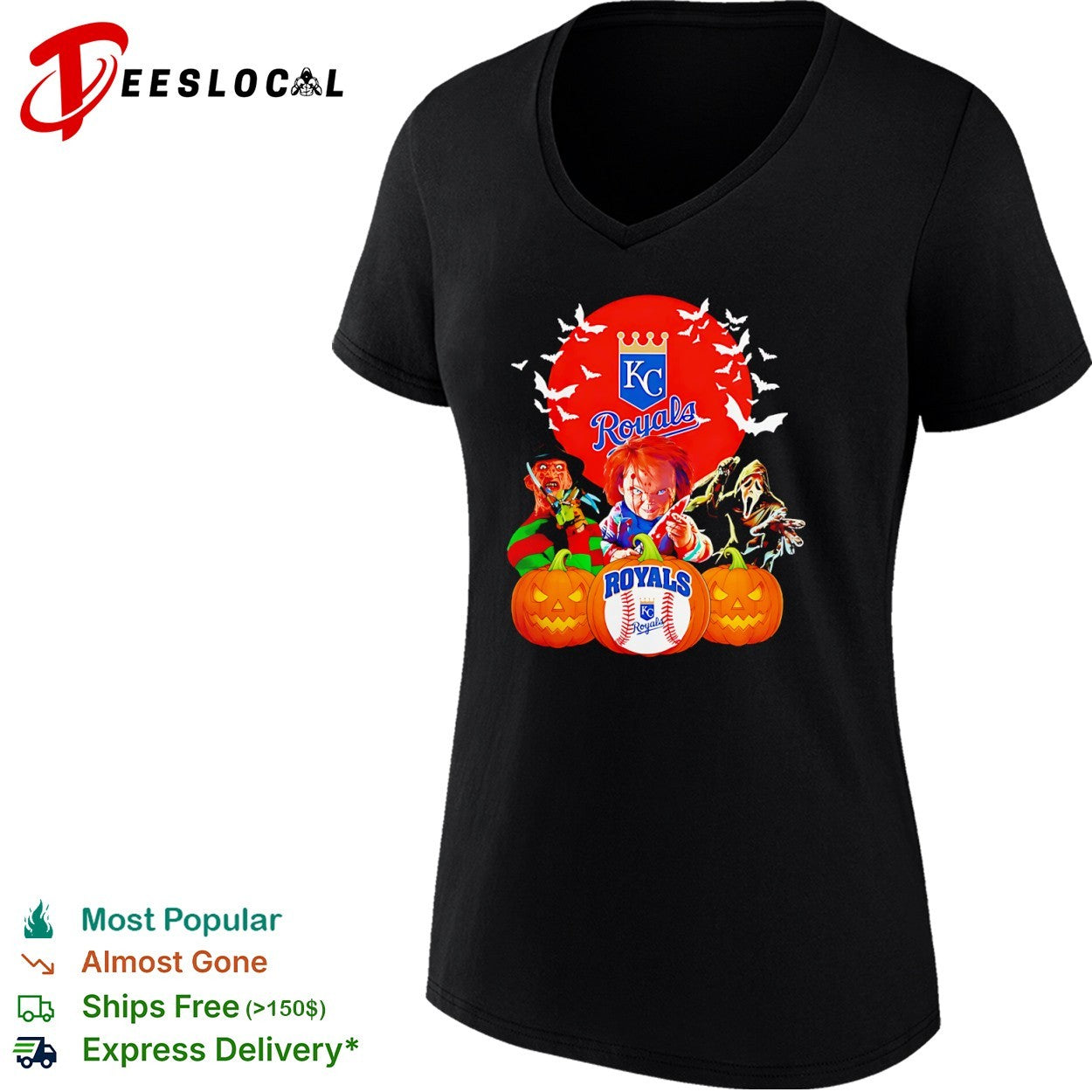 Freddy Krueger Chucky and Ghostface Kansas City Royals Halloween shirt