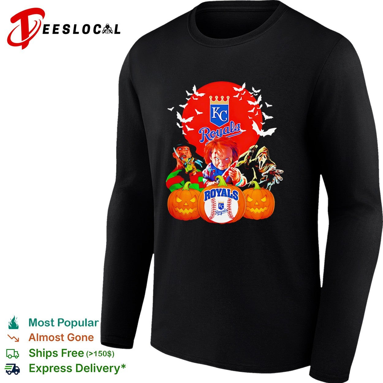 Freddy Krueger Chucky and Ghostface Kansas City Royals Halloween shirt