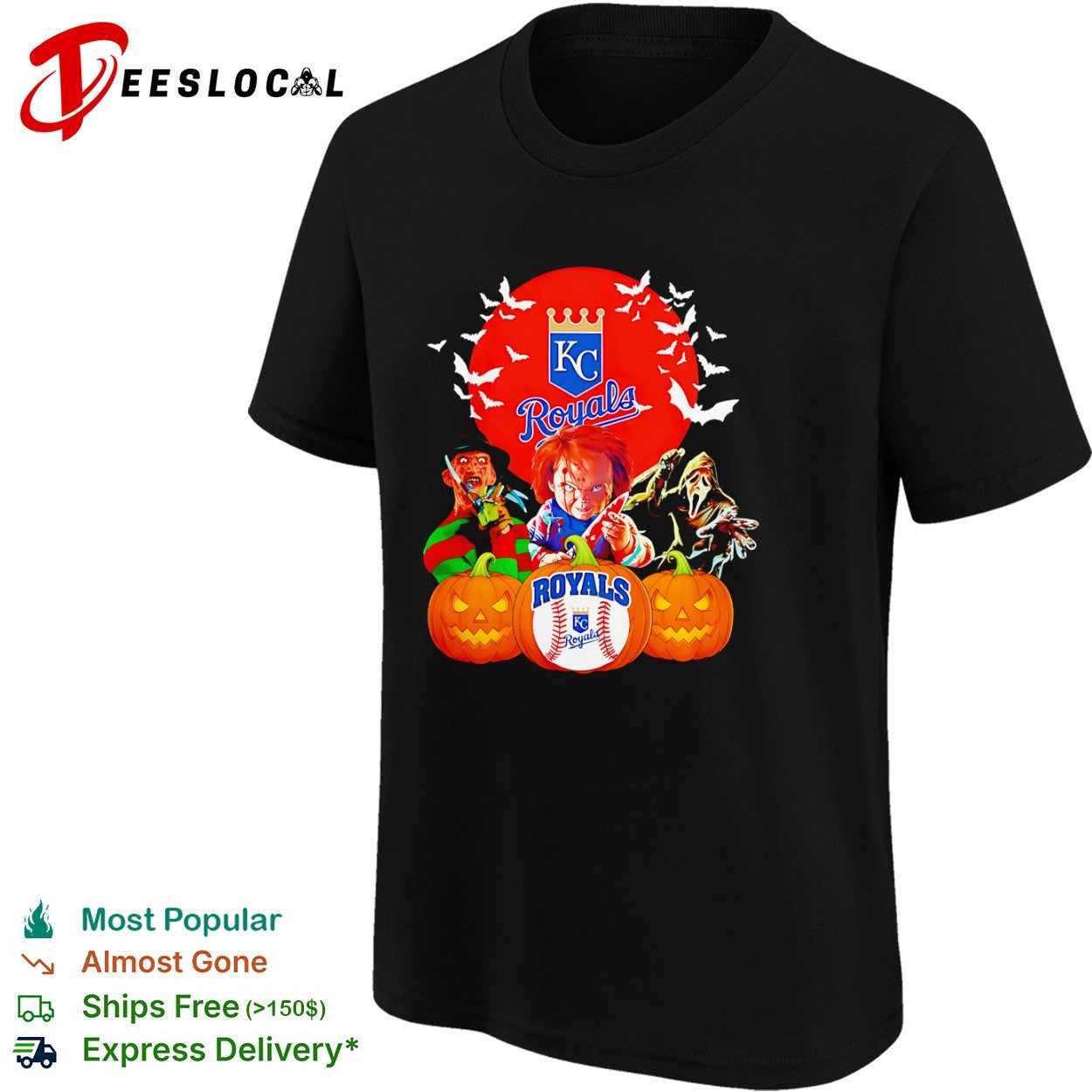 Freddy Krueger Chucky and Ghostface Kansas City Royals Halloween shirt