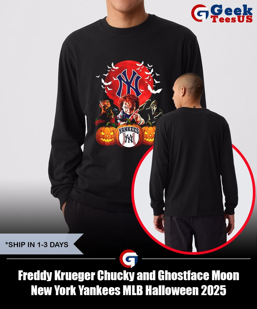 Freddy Krueger Chucky and Ghostface Moon New York Yankees MLB Halloween 2025 shirt