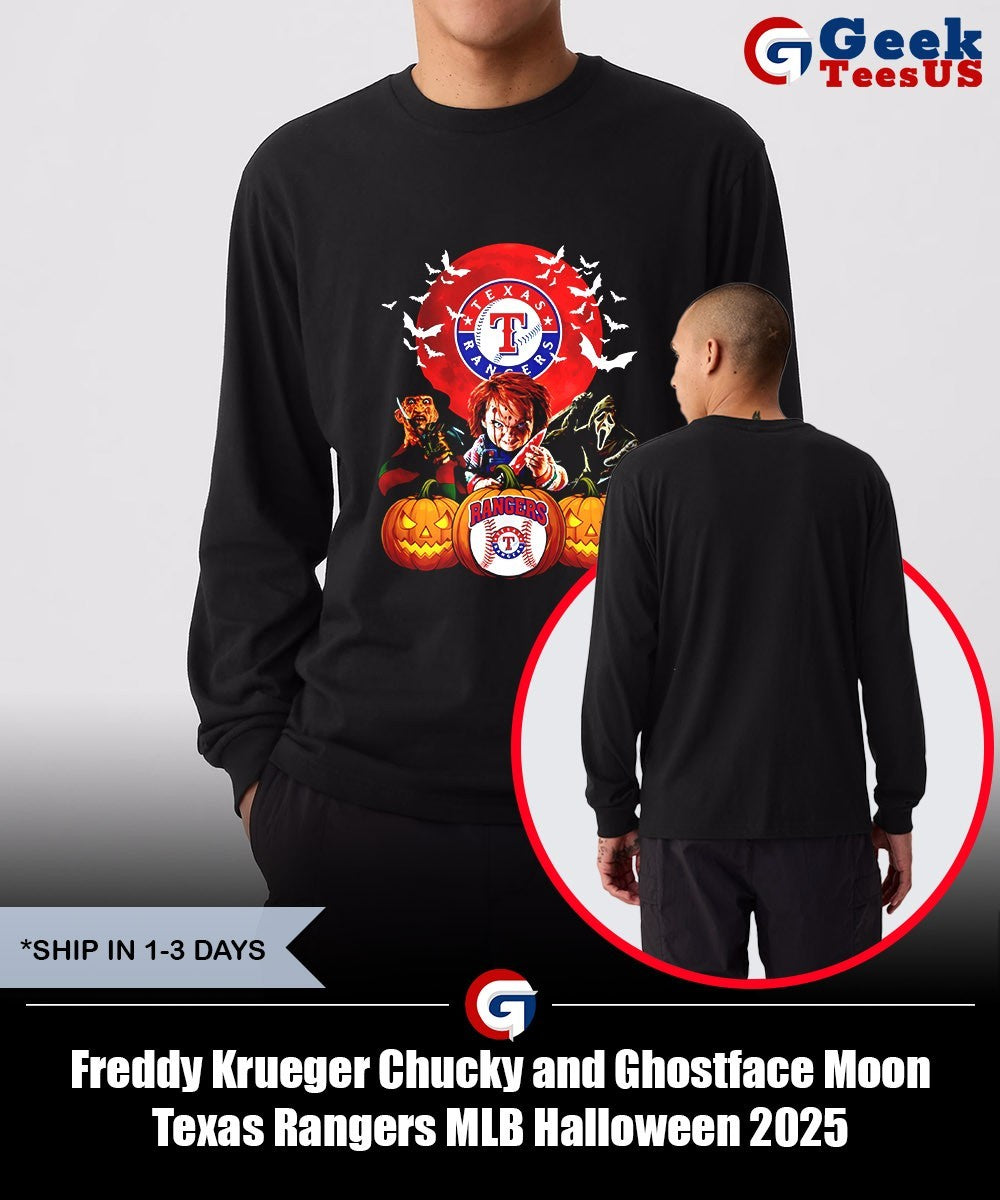 Freddy Krueger Chucky and Ghostface Moon Texas Rangers MLB Halloween 2025 shirt