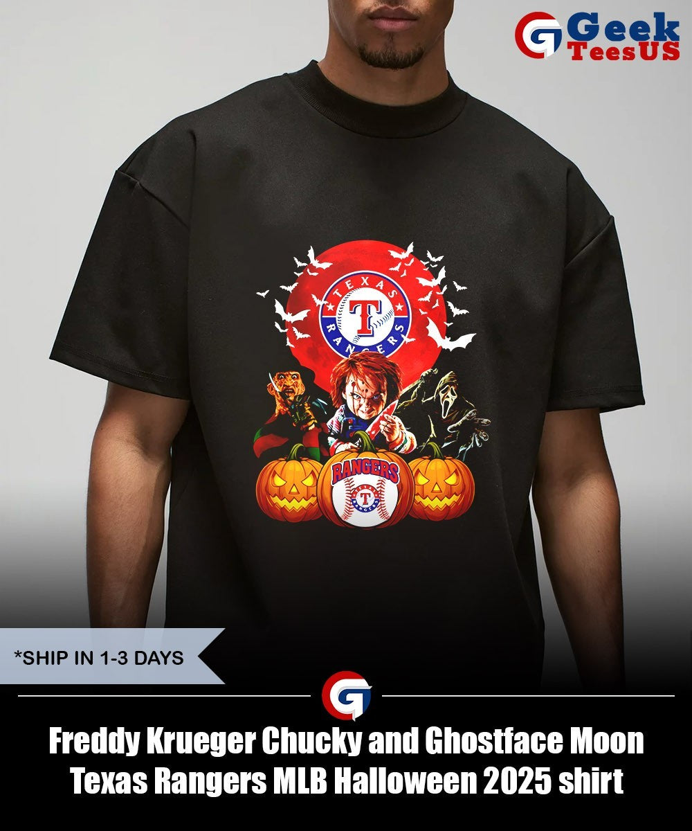 Freddy Krueger Chucky and Ghostface Moon Texas Rangers MLB Halloween 2025 shirt
