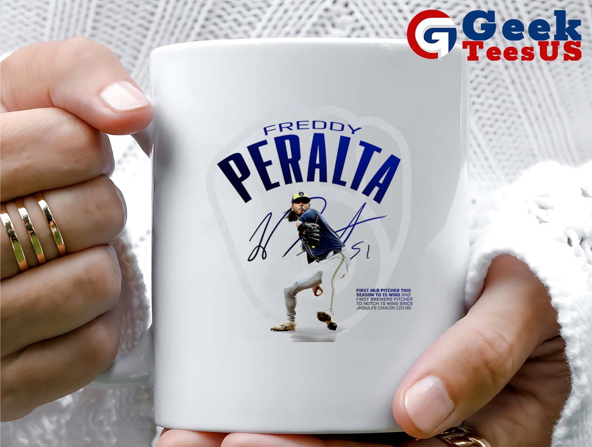 Freddy Peralta Milwaukee Brewers first MLB pitcher this season to 15 wins signature shirt