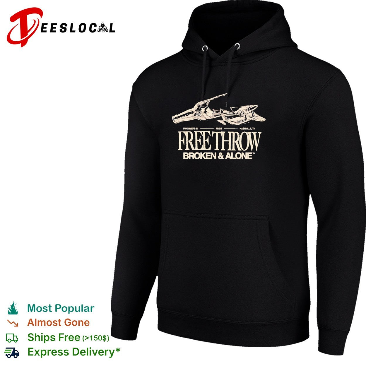 Free Throw broken and alone shattered beer bottle two beers in Nashville shirt