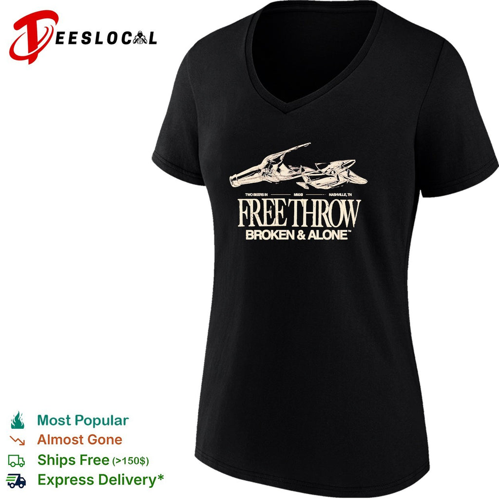 Free Throw broken and alone shattered beer bottle two beers in Nashville shirt