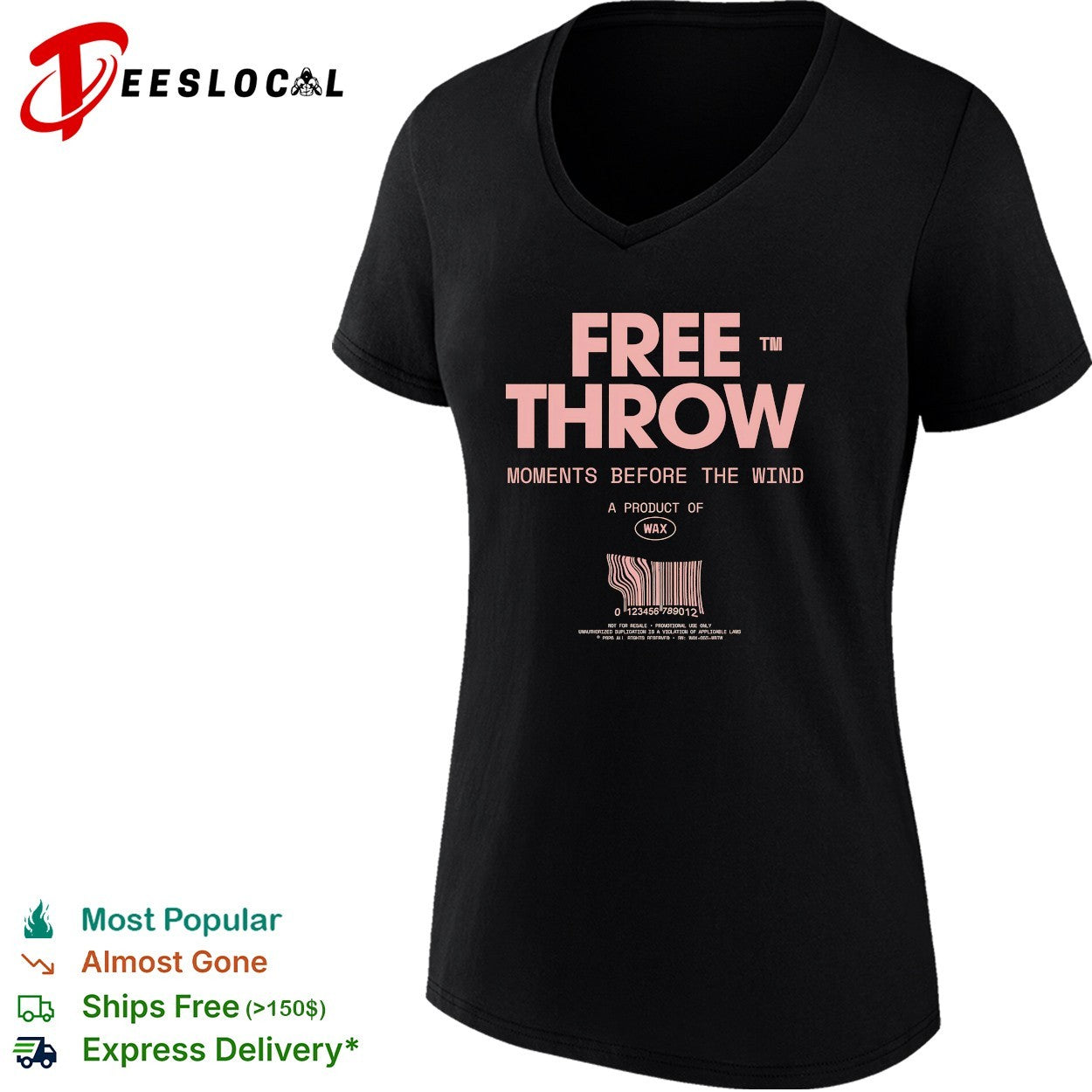 Free Throw moments before the wind a product of Wax promotional barcode label shirt
