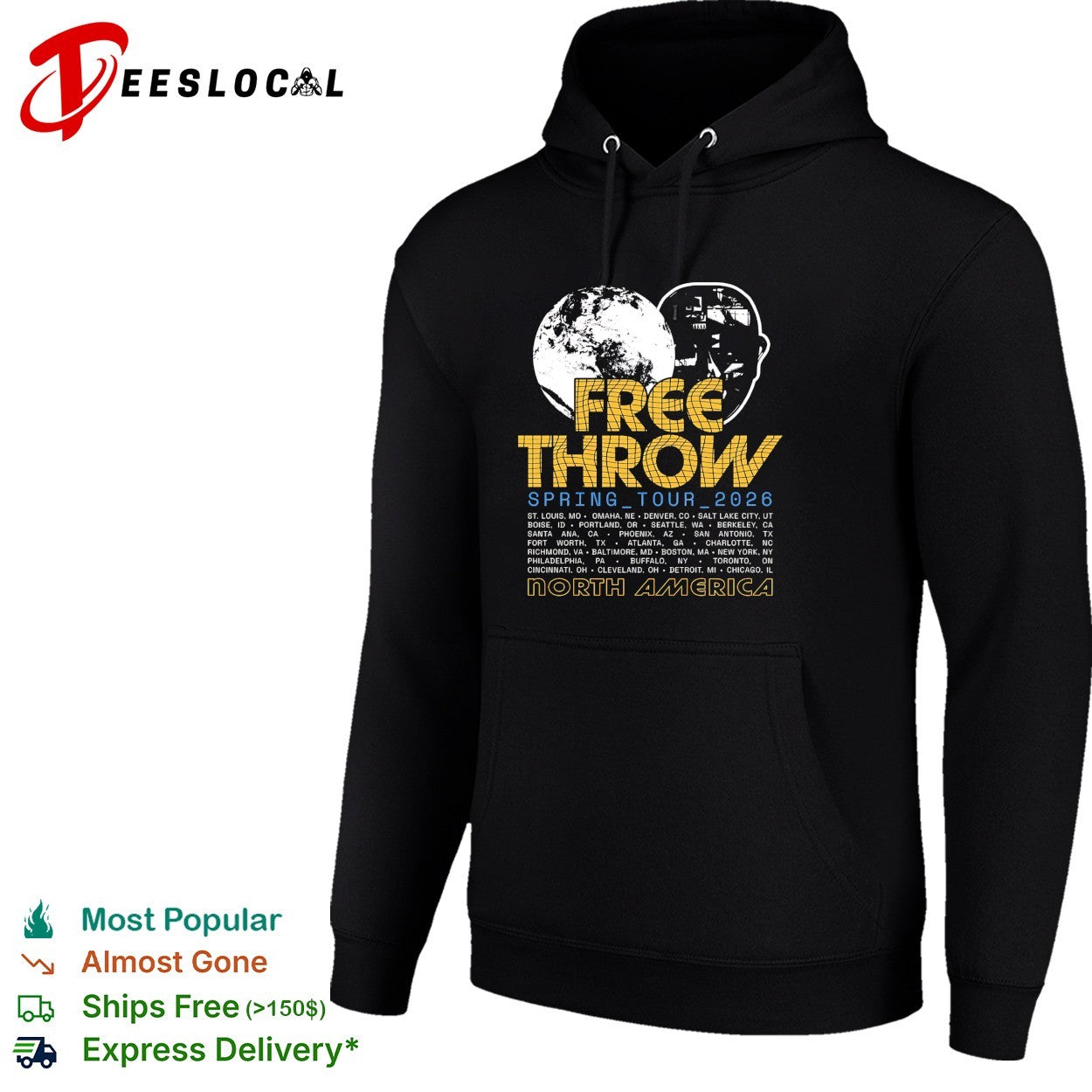 Free Throw spring tour 2026 north america poster with moon and astronaut head shirt