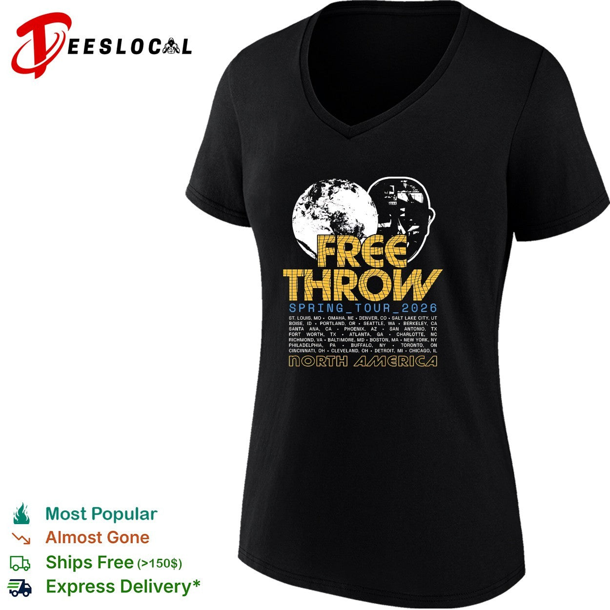 Free Throw spring tour 2026 north america poster with moon and astronaut head shirt