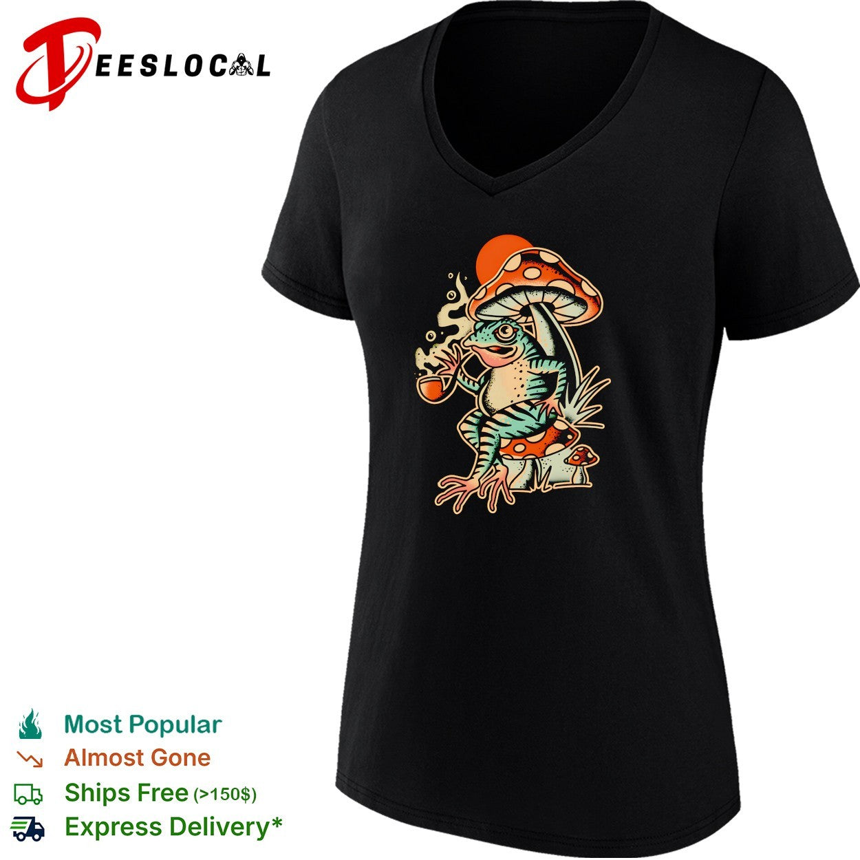Frog smoking pipe mushroom tattoo vintage shirt