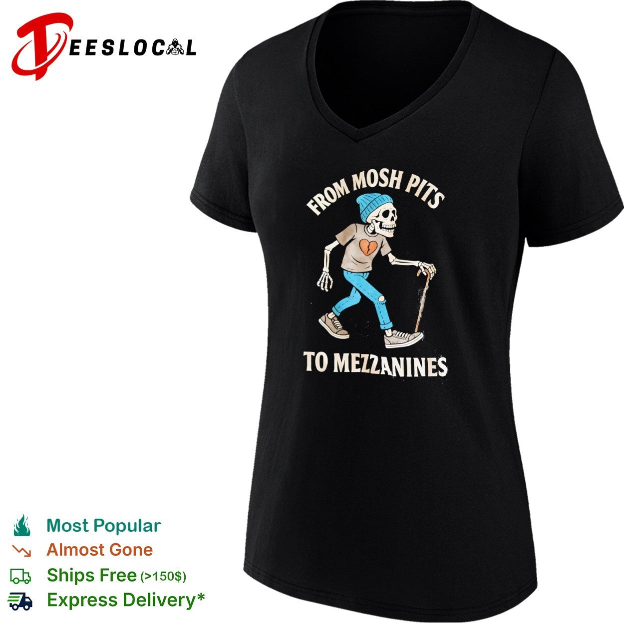 From Mosh Pits to Mezzanines Skeleton mezzanine shirt
