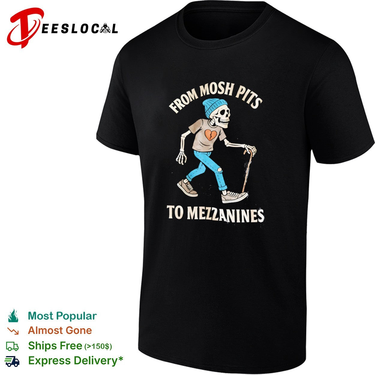 From Mosh Pits to Mezzanines Skeleton mezzanine shirt