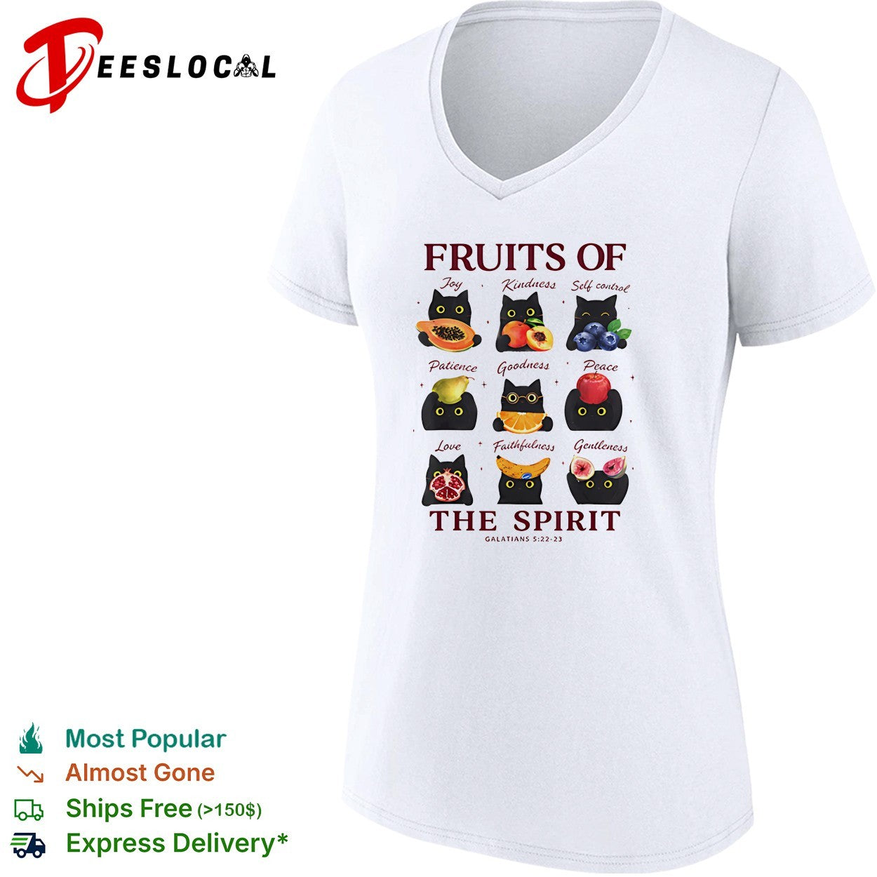 Fruits of the spirit black cats holding fruit Galatians 5 22 23 bible verse shirt