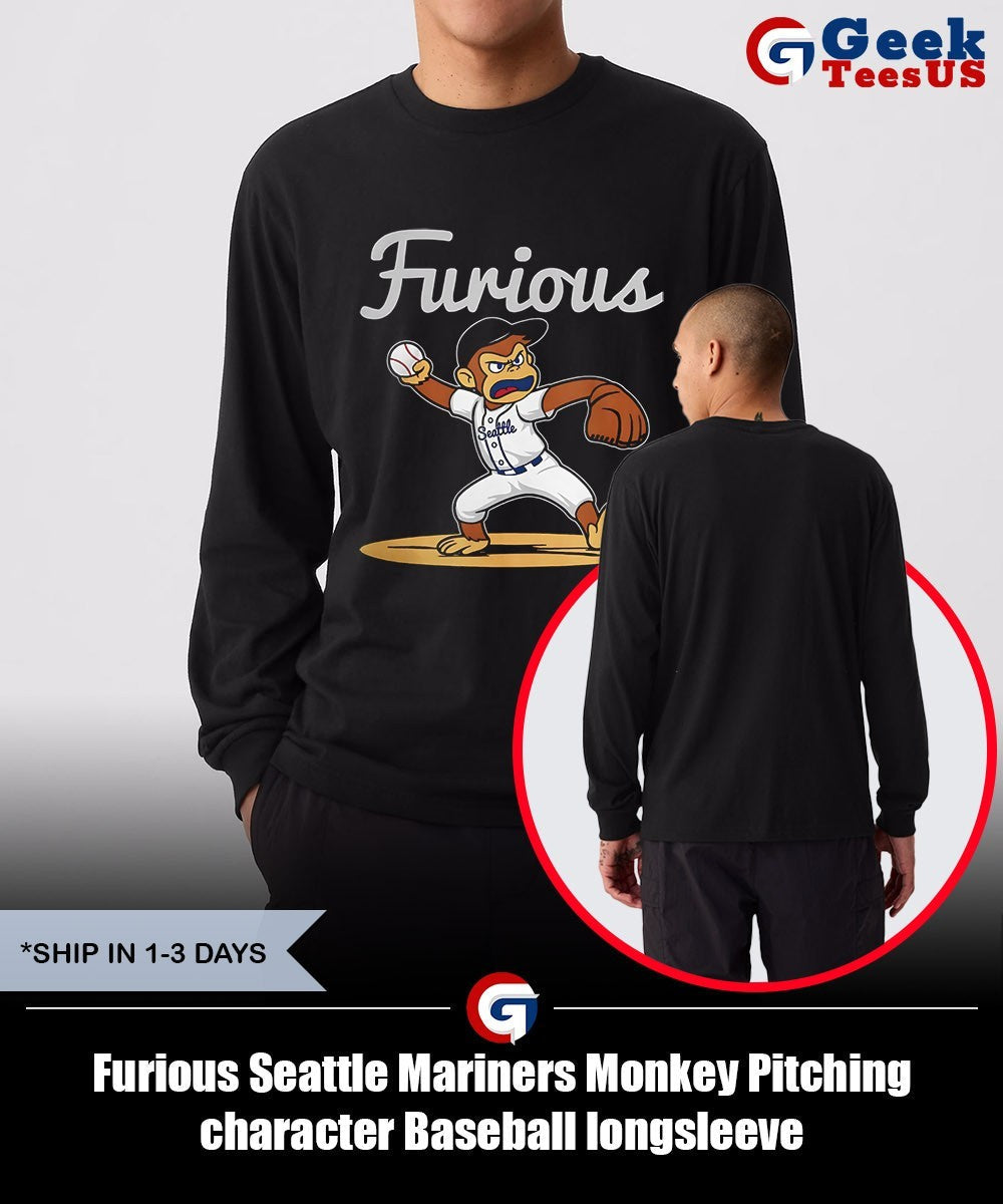 Furious Seattle Mariners Monkey Pitching character Baseball shirt