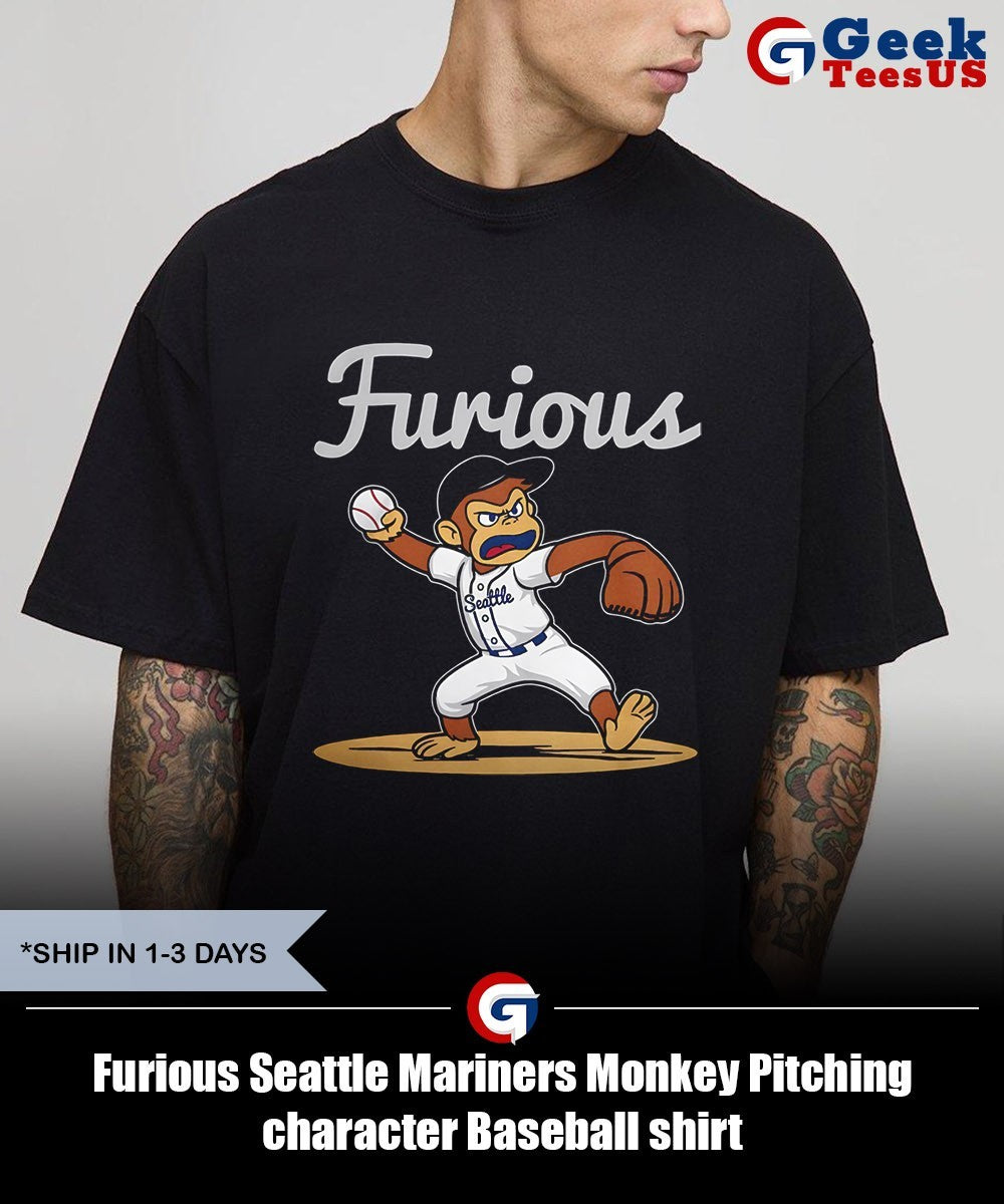 Furious Seattle Mariners Monkey Pitching character Baseball shirt