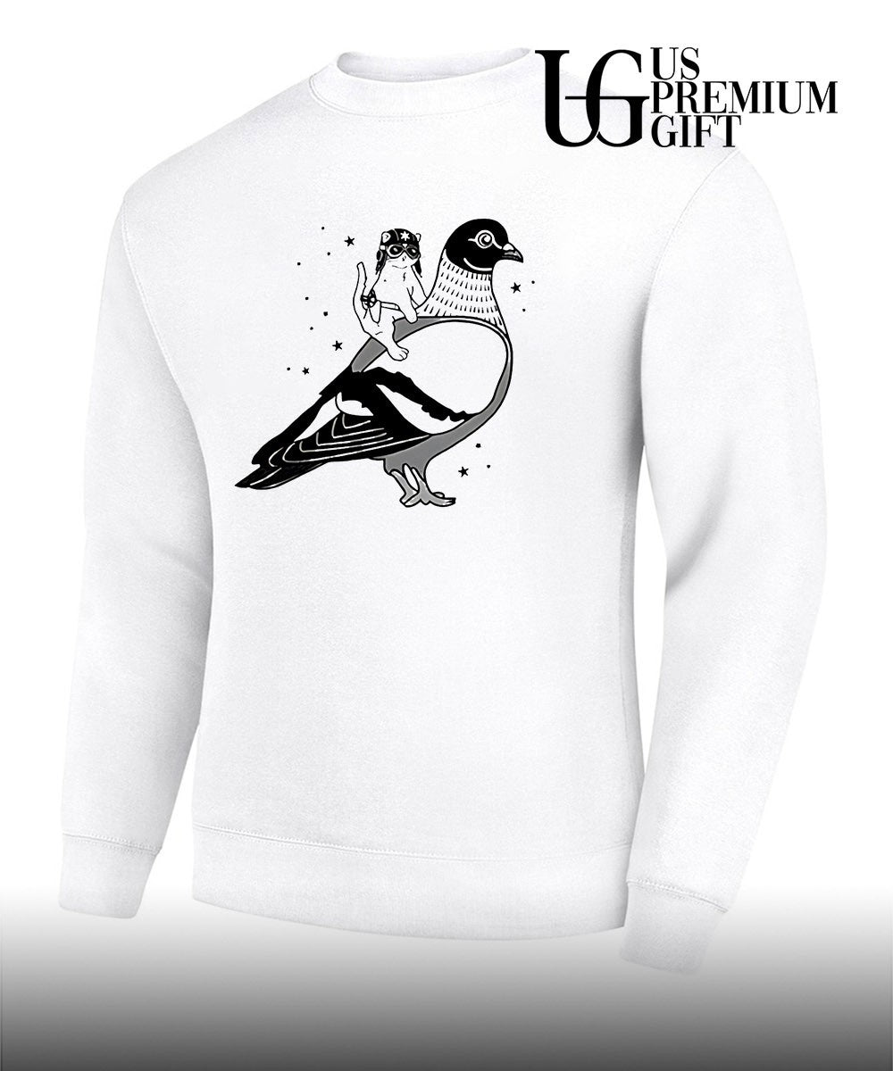 Gary the cat riding a Pigeon shirt