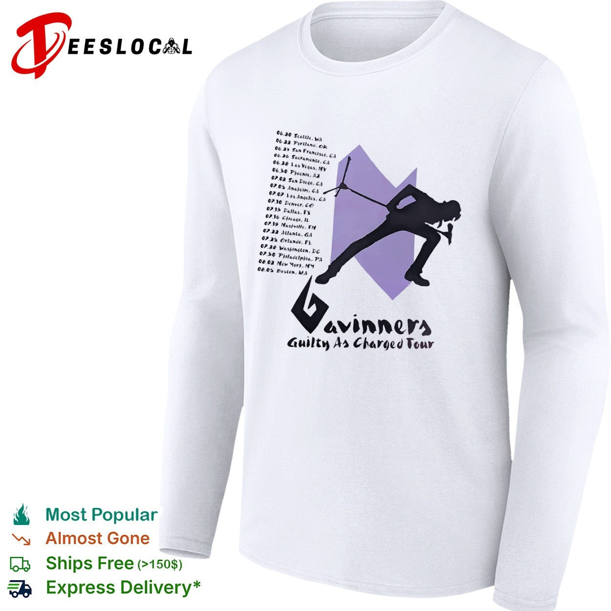 Gavinner’s Guilty as Charged Tour Concert Dates shirt