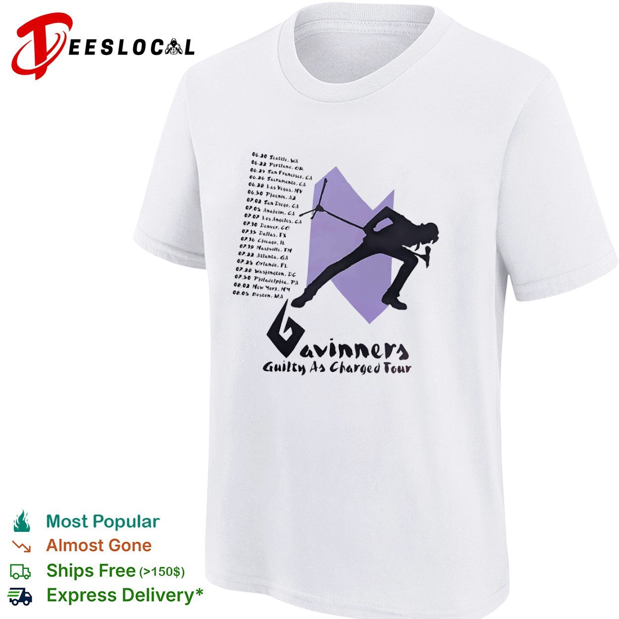 Gavinner’s Guilty as Charged Tour Concert Dates shirt