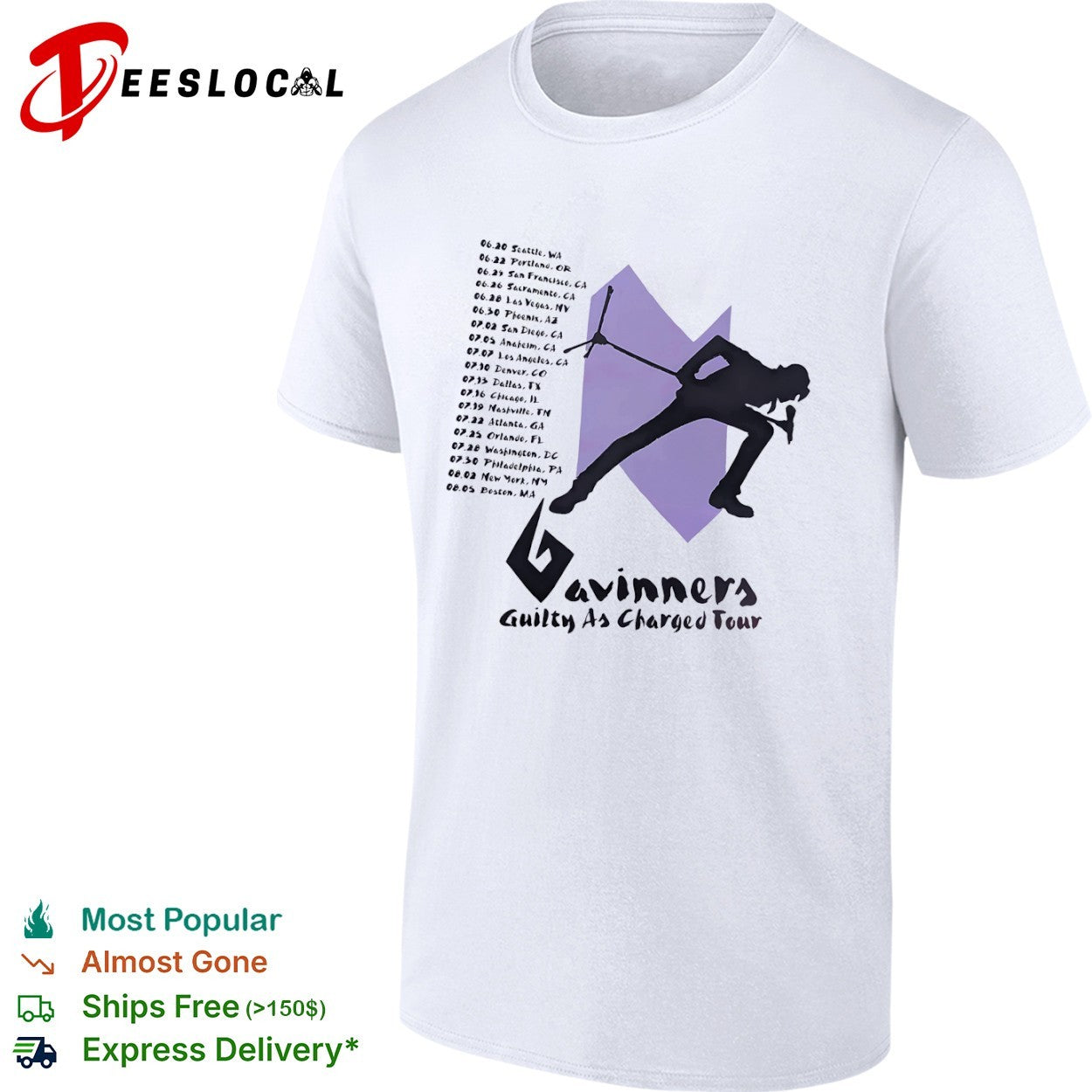 Gavinner’s Guilty as Charged Tour Concert Dates shirt