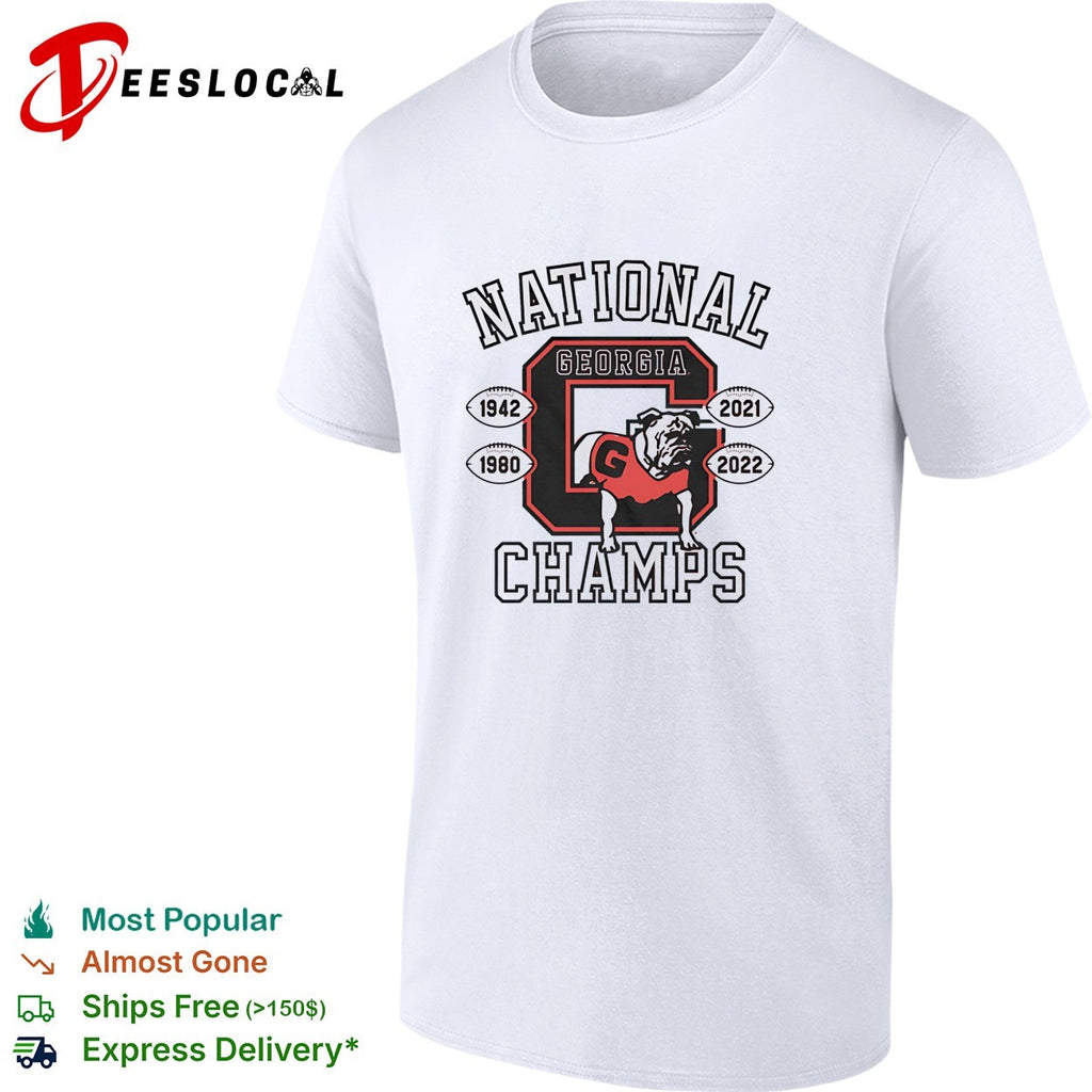 Georgia Bulldogs national champs 1942 1980 2021 2022 bulldog mascot shirt