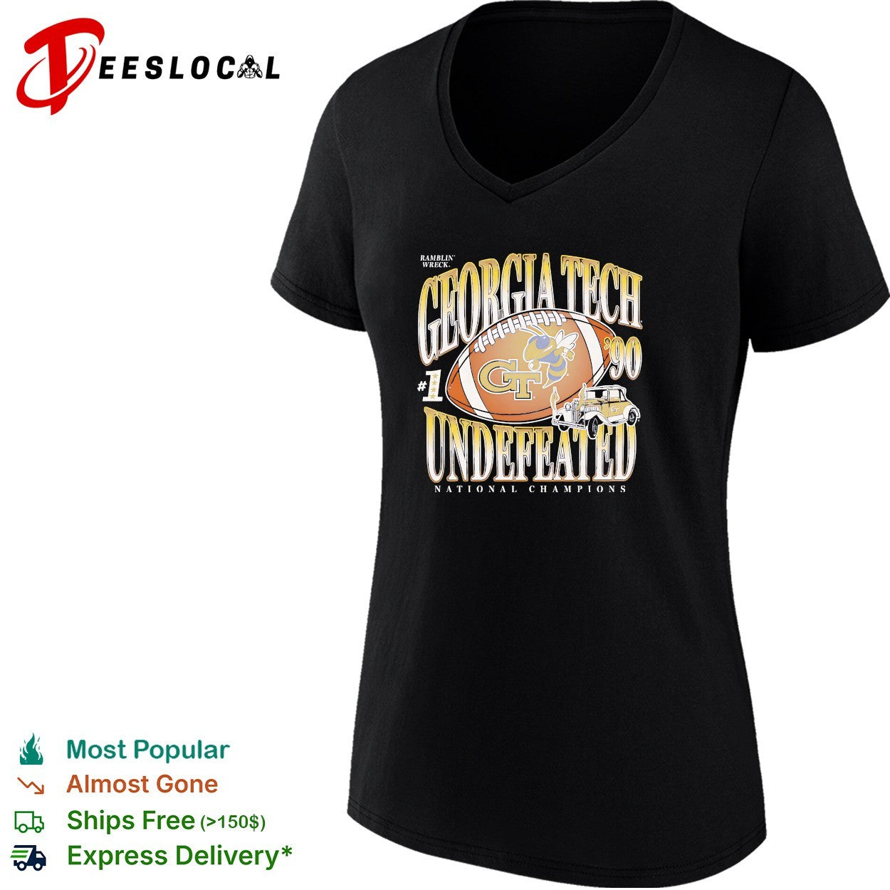 Georgia Tech Yellow Jackets Ramblin’ Wreck 1990 undefeated national champions shirt