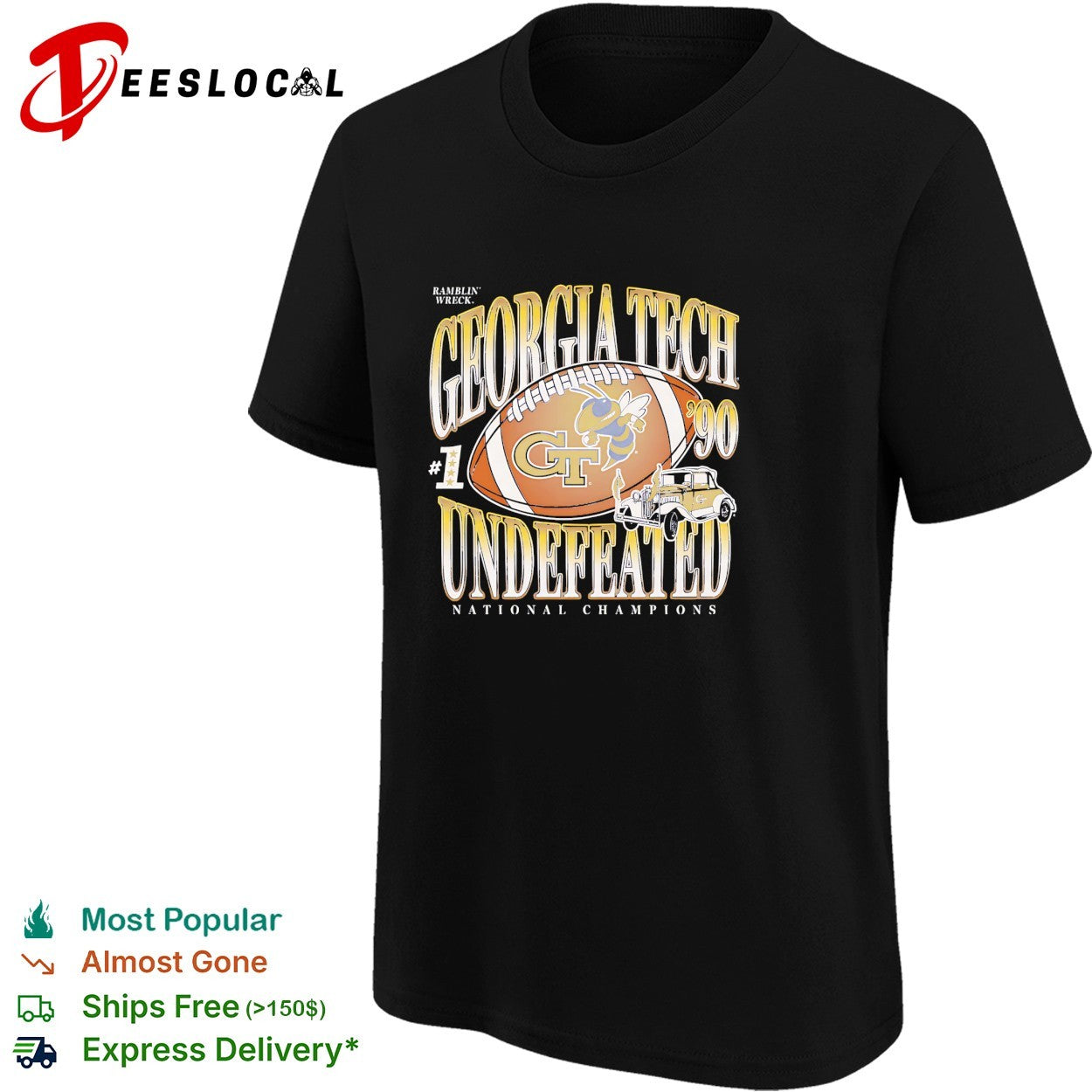 Georgia Tech Yellow Jackets Ramblin’ Wreck 1990 undefeated national champions shirt
